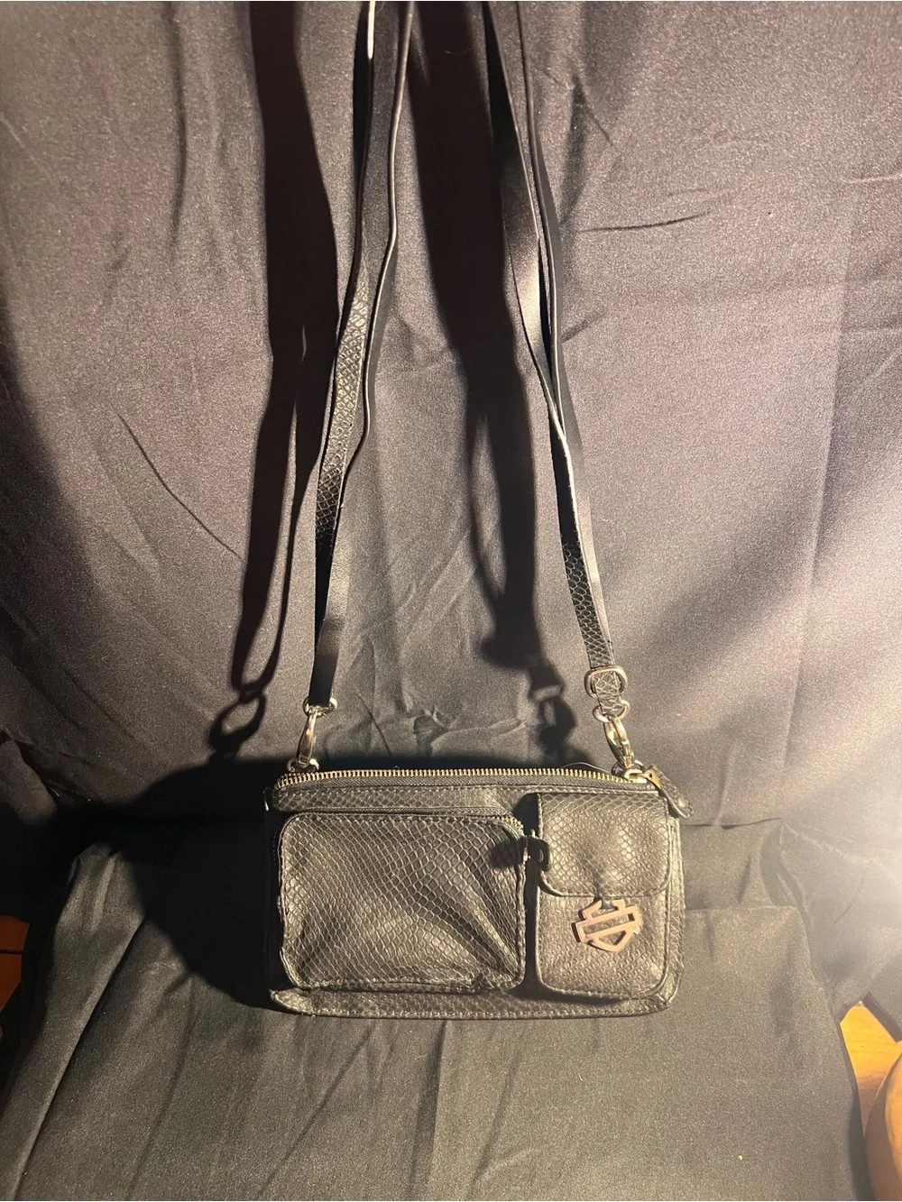 Harley-Davidson Black Snakeskin-Accent Messenger Bag